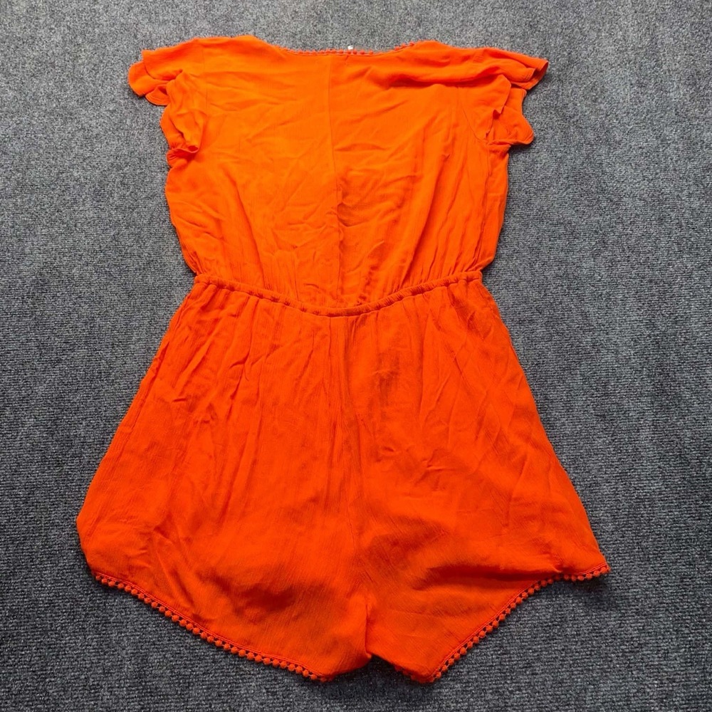 GB Gianni Bini Short Romper Womens Large Orange Floral Stitchwork Open Front Tie - Picture 2 of 6